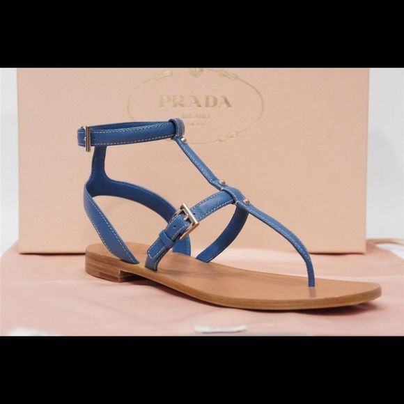 Prada Shoes - Prada Gladiator Blue Cobalt Flat Sandals NWT 9.5